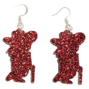 Acrylic Earrings - 1.75" x 1.15" Colonel Reb - Scarlet Red Glitter - E110-A22